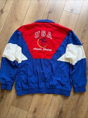 Vintage Kobe USA Artistic Skating Jacket L Red White Blue